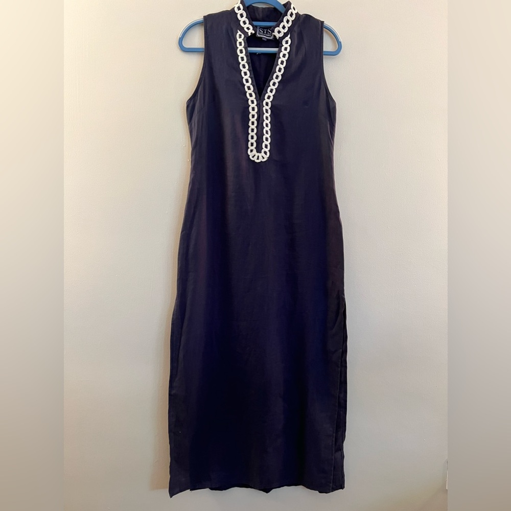 Sail to Sable Navy Blue Linen Maxi Dress - Size 1